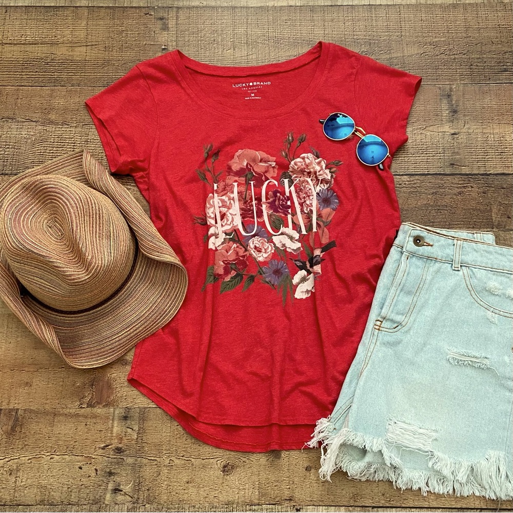 LUCKY Red Floral Graphic Short Sleeve Tee - Picture 2 of 8